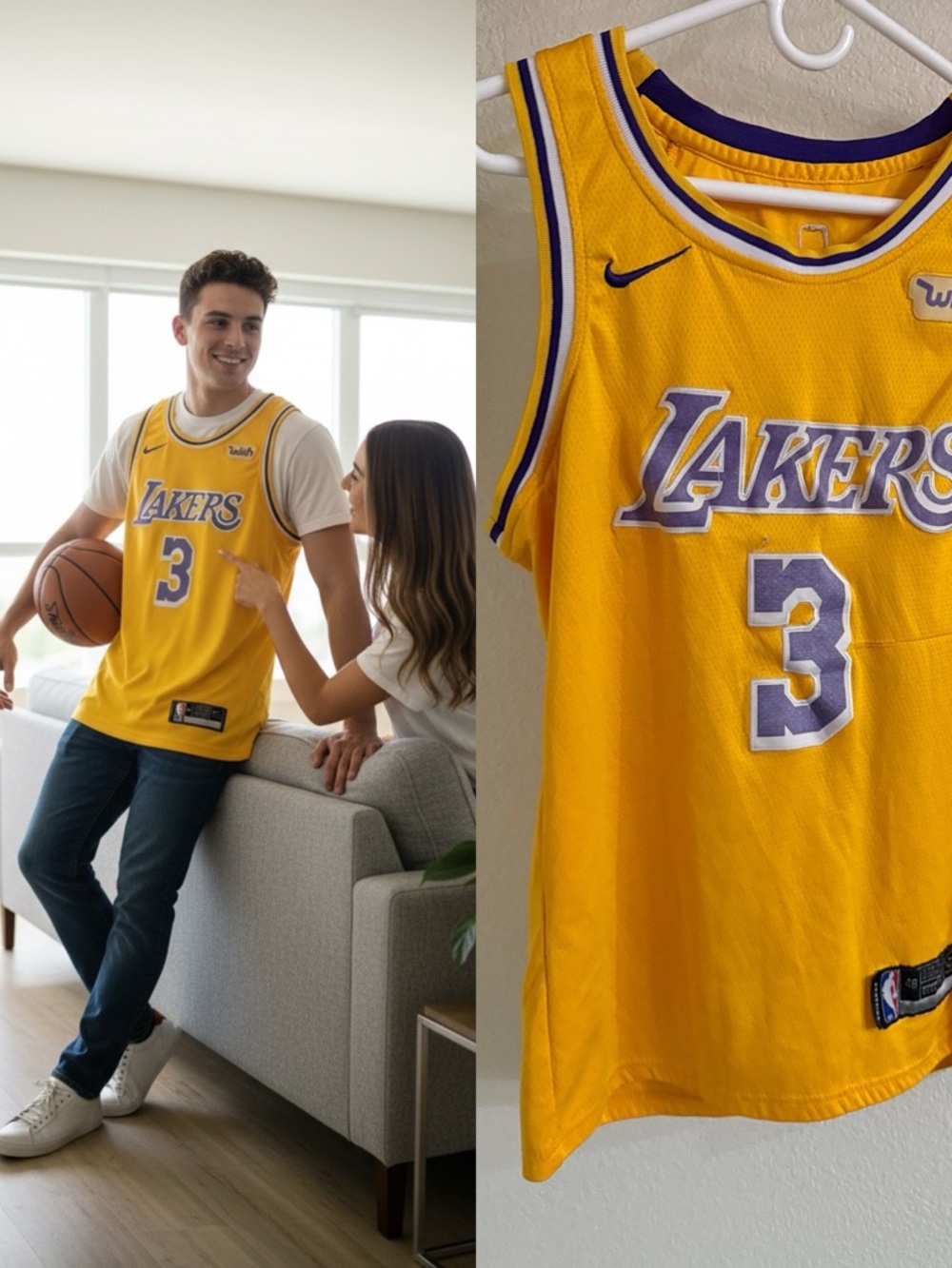 Nike Lakers Anthony Davis #3 Jersey Yellow Size 48 NBA